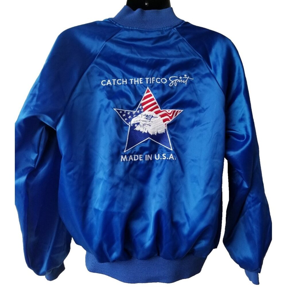 Vintage Tifco Industries Mens Satin Bomber Jacket Bald Eagle Made In USA Large